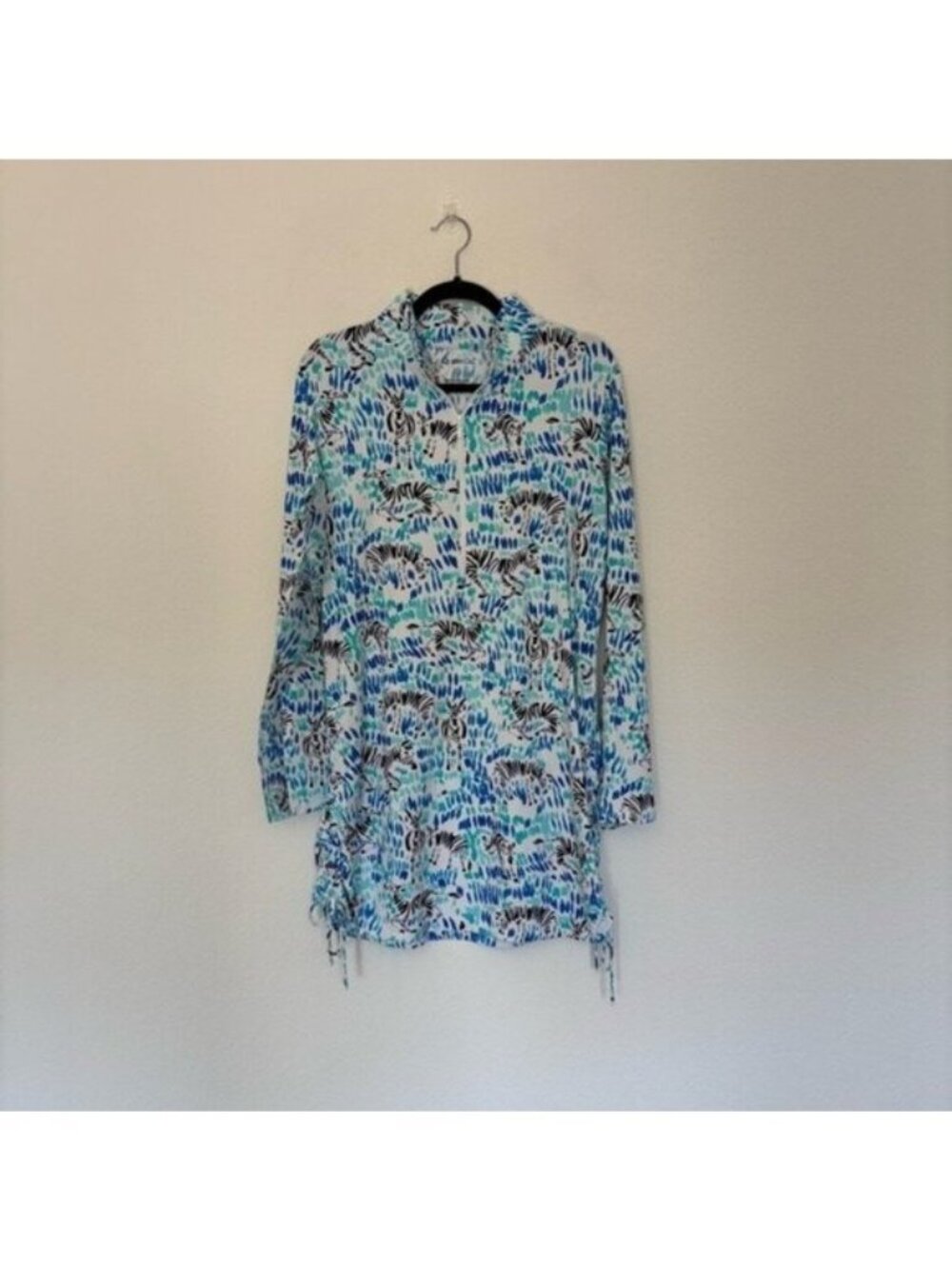 IBKUL Zebra Print Long Sleeve Tunic Dress Blue